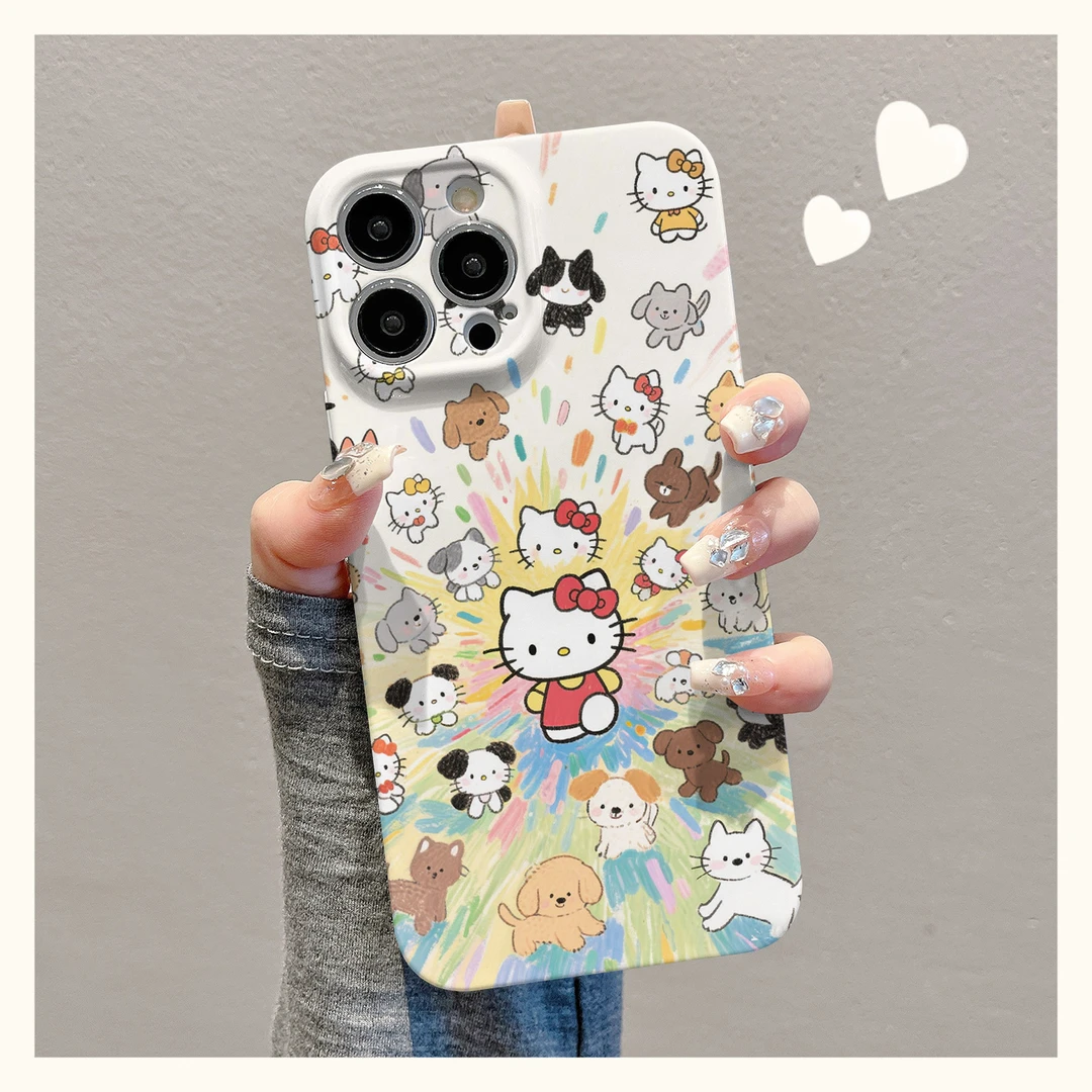 涂鸦小狗KT猫适用苹果17/16菲林手机壳华为卡通vivo小米15可爱opp