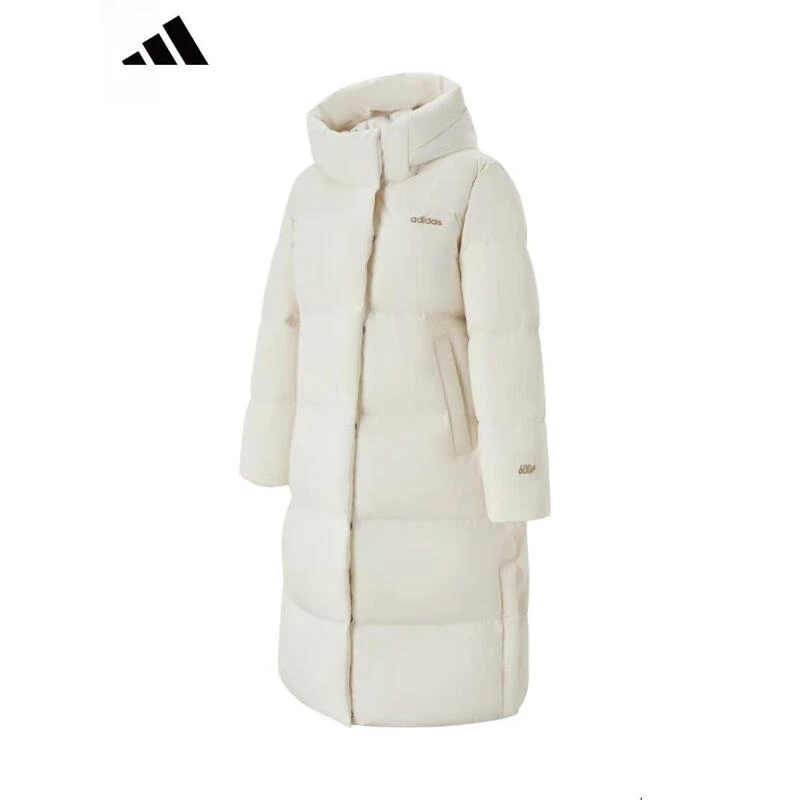 【冬日穿搭】阿迪达斯白色长款羽绒服外套女装保暖运动服夹克KC2166