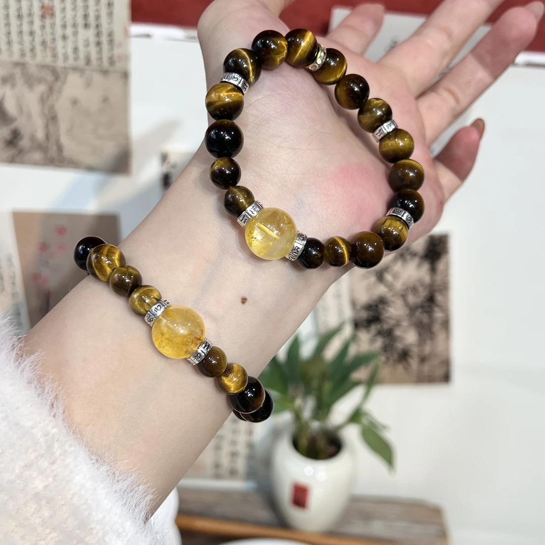 天然虎眼石10单圈黄幽手串