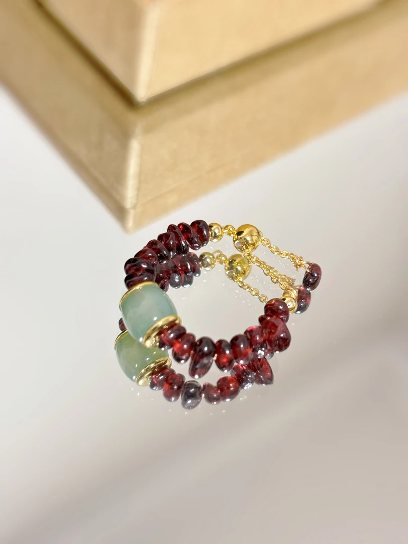 I-33 天然石榴石随形可抽拉款 DIY设计款戒指戒圈