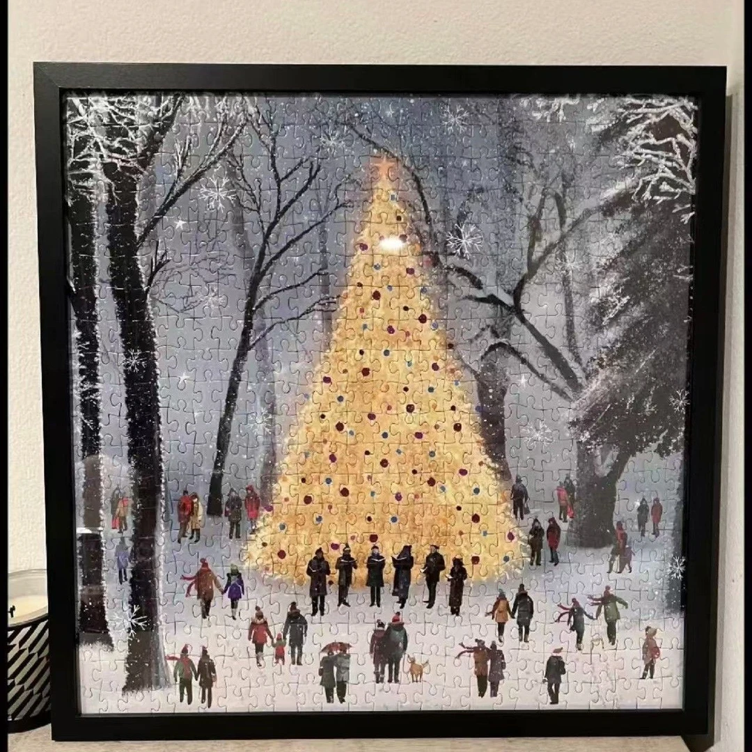 高品质《冬日颂歌》500片白卡成人解压冬灯拼图galison系列