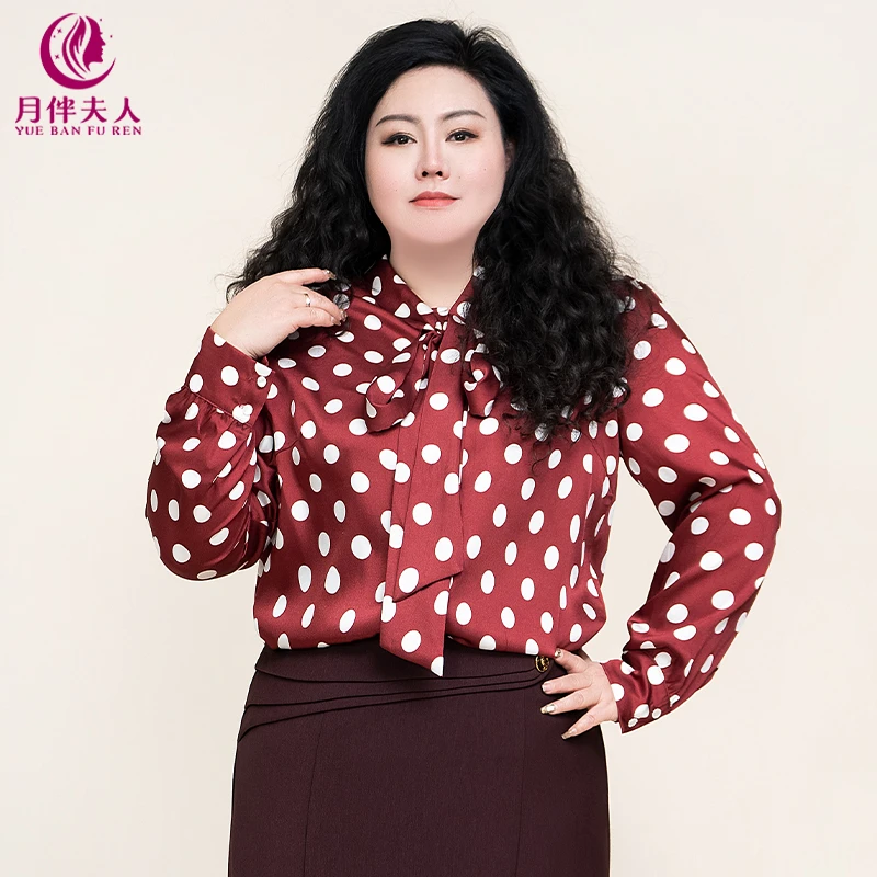 月伴夫人 2025春季新款大码复古港风波点蝴蝶结系带衬衫上衣2077
