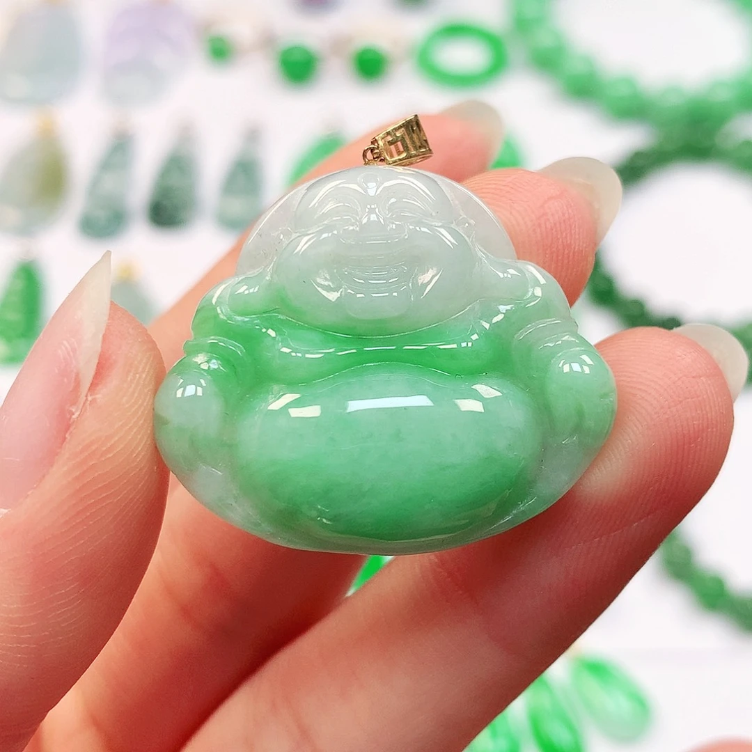 吊坠(不含链)18K金镶嵌翡翠