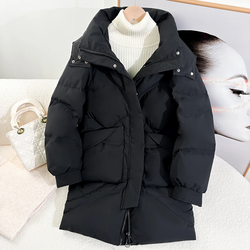 2025年新款羽绒服外套韩版洋气长款百搭保暖冬季女连帽设计感