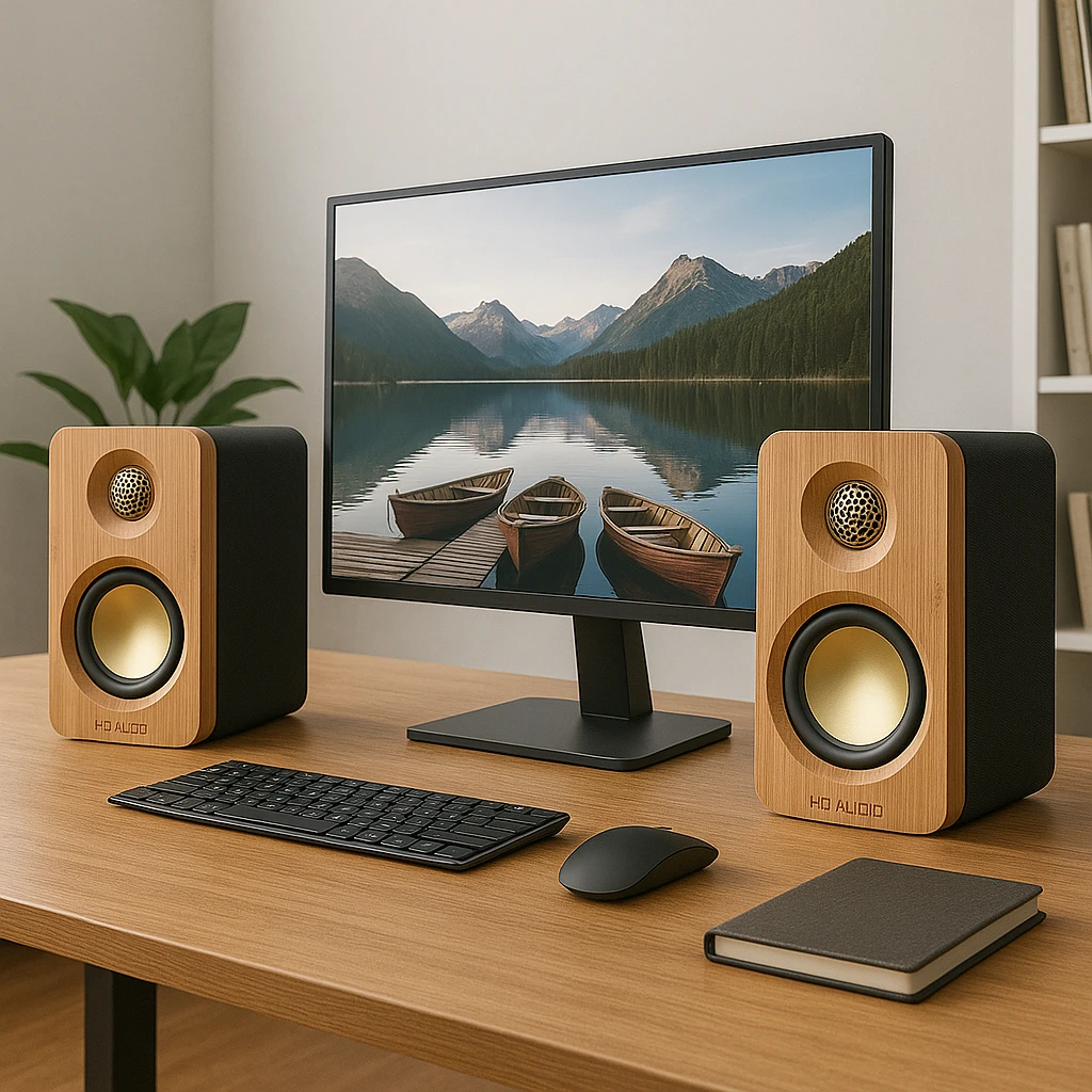 竹木质桌面音响HIFI发烧音箱家用影院低音炮高音质书架音响一对