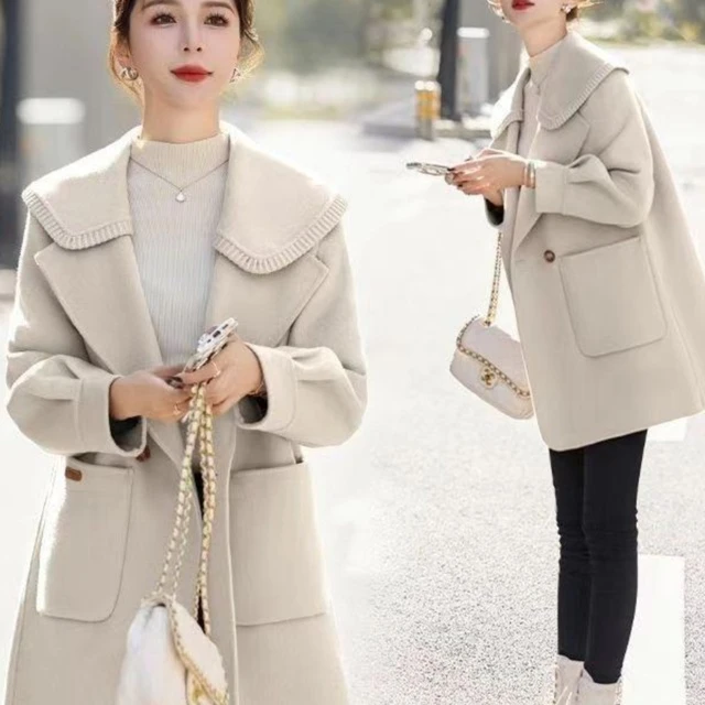 气质小的人的外衣，时尚的羊毛外衣的妇女，秋冬2025新款双面羊绒