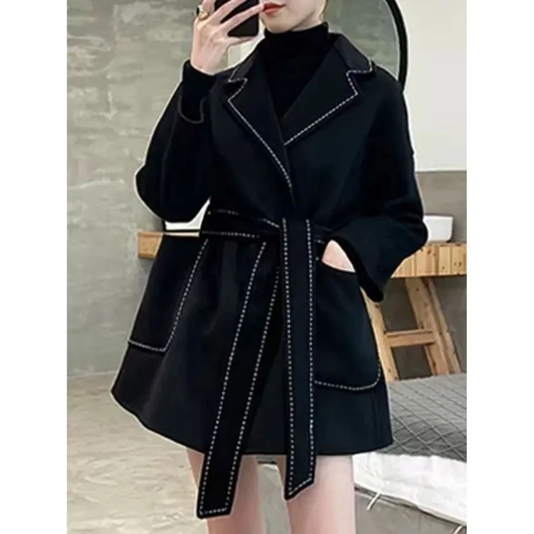 【商场高货】24休闲百搭洋气英伦时尚秋冬显瘦双面毛呢大衣1908