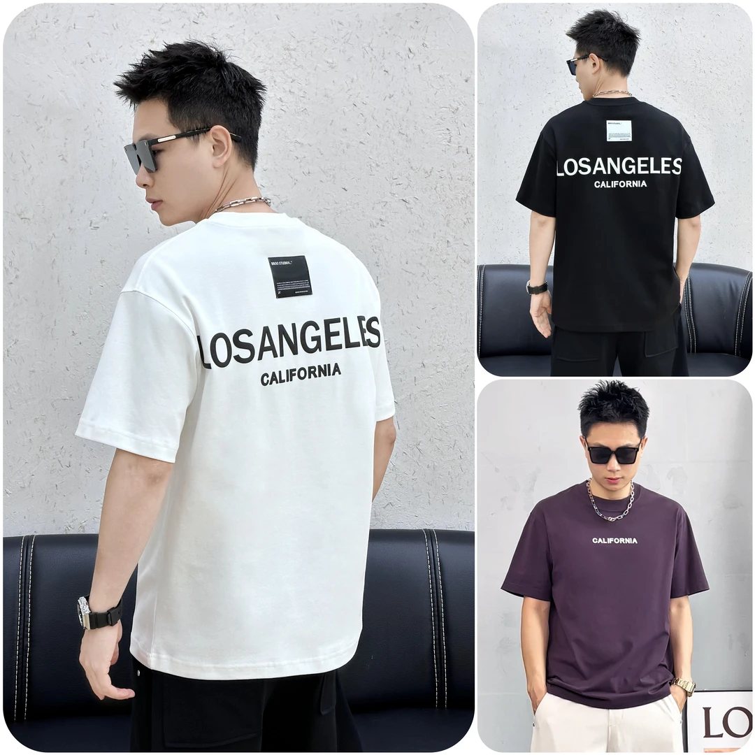 夏季男士t恤短袖男t恤60支索罗娜凉感T宽松潮流字母短袖男t恤8872