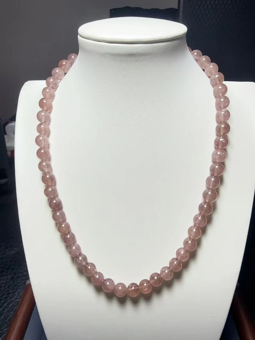 天然老料冰透草莓金项链089