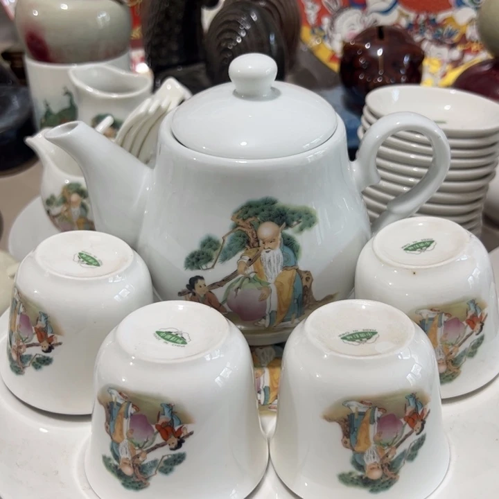 瓷片陶瓷制品复古一套壶800毫升杯150毫升四个  托盘
