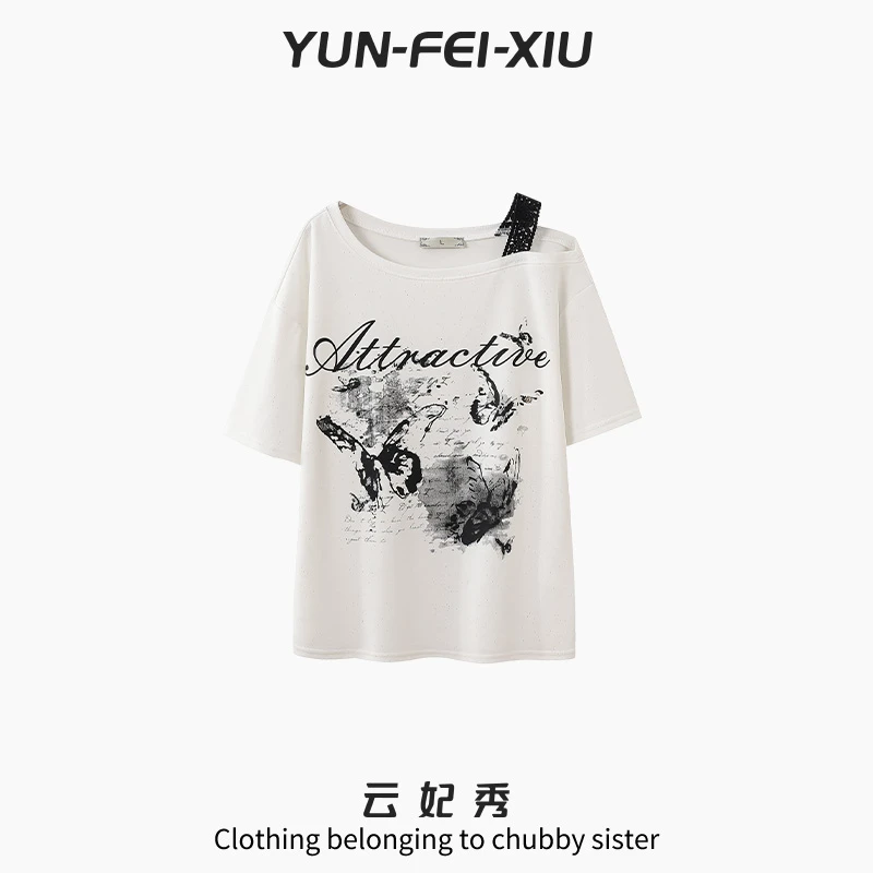 云妃秀大码女装T恤休闲百搭时尚宽松减龄显瘦微胖上衣夏季87088