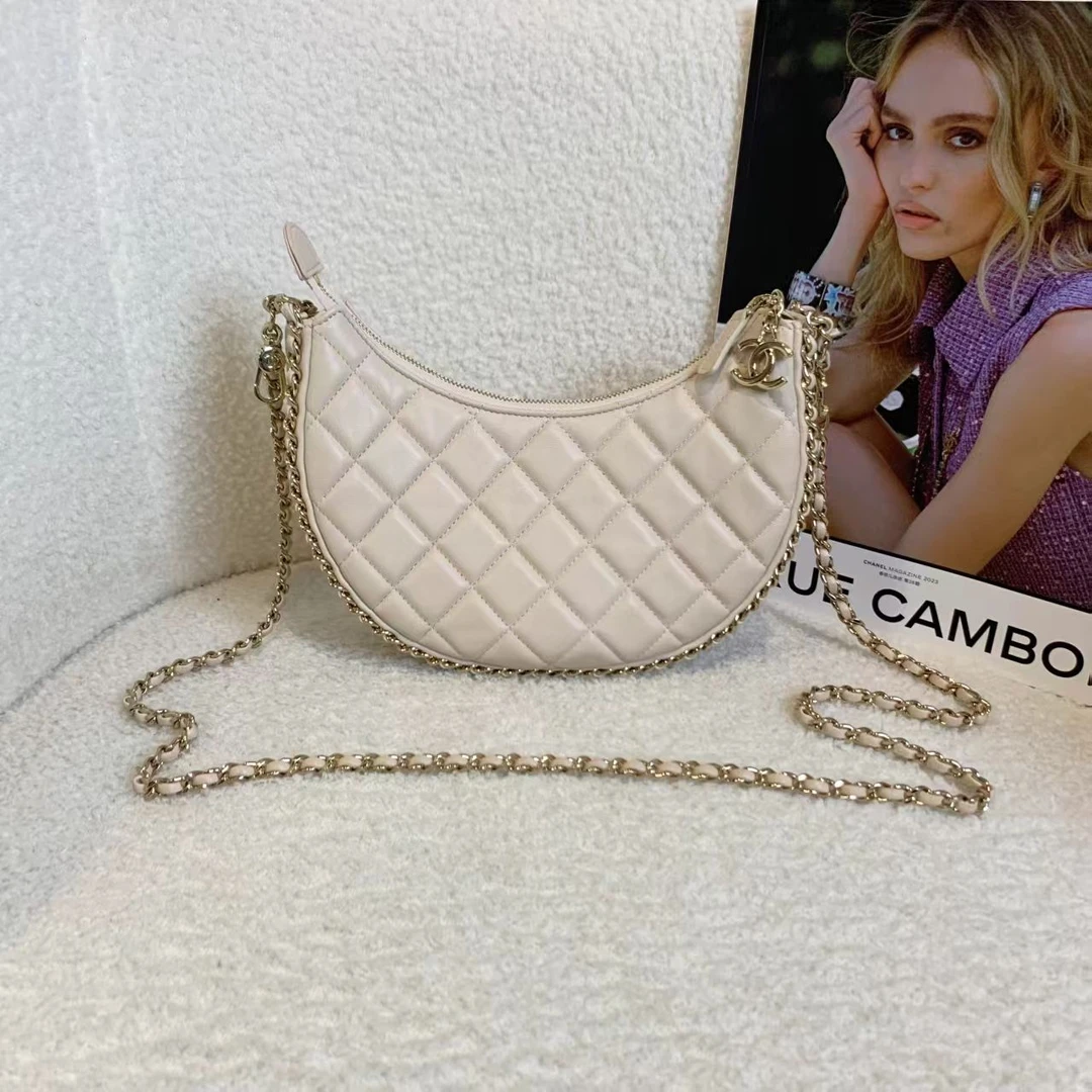 99新 Chanel/香奈儿 壹臻/23P米色羊皮月牙包 14190757