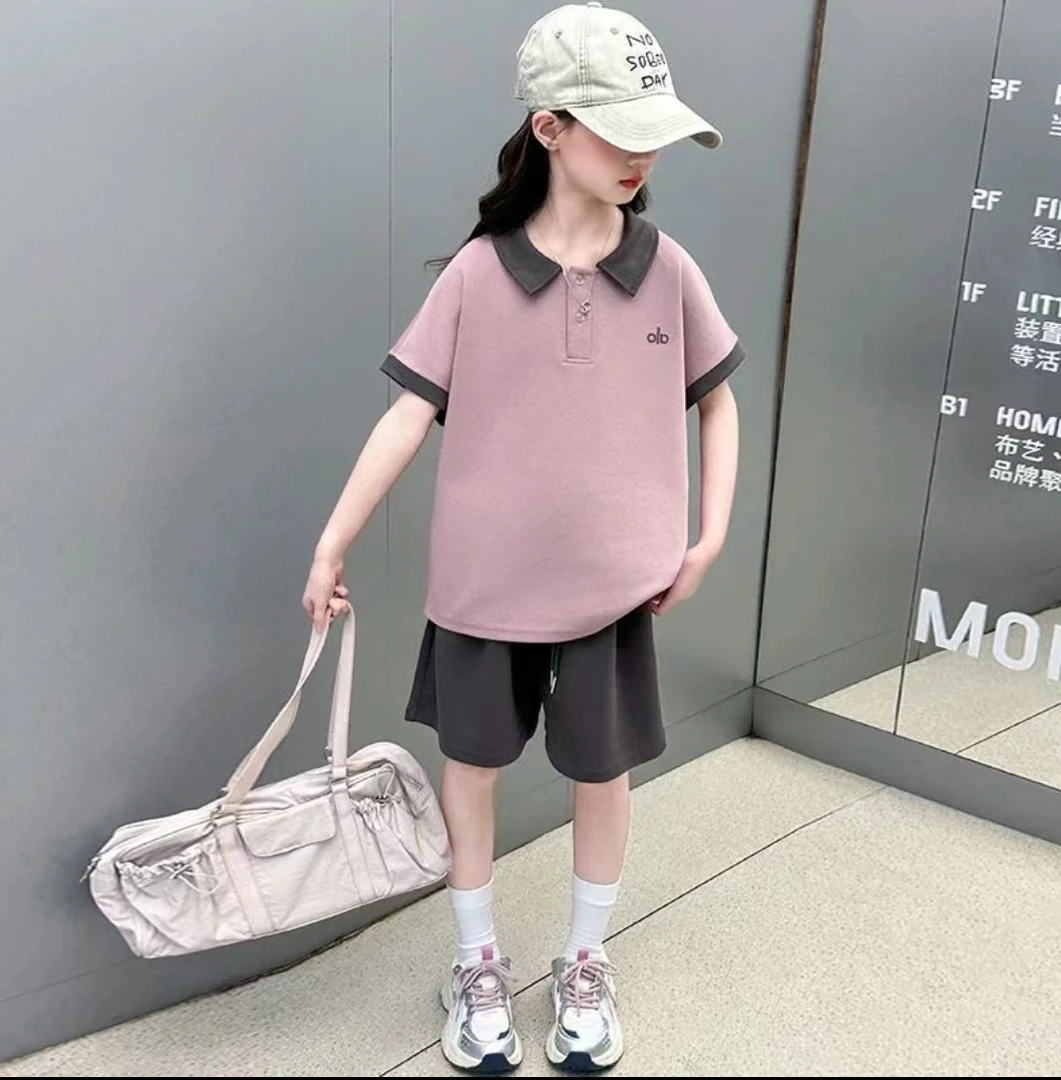 夏日甜美风套装女童夏季polo短袖套装新款韩版女中大童两件套