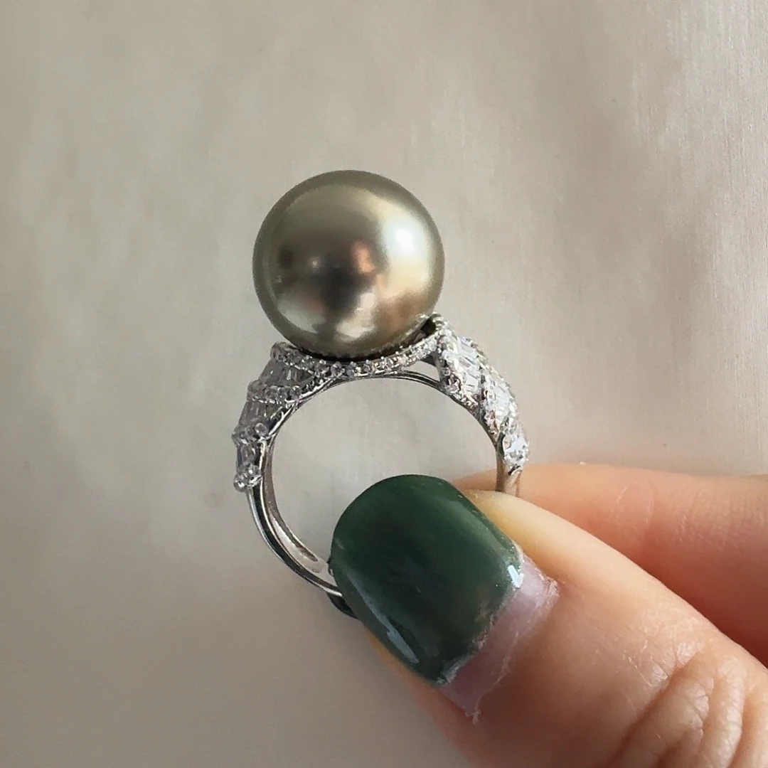 戒指银S925镶嵌淡水珍珠J**?大溪地1