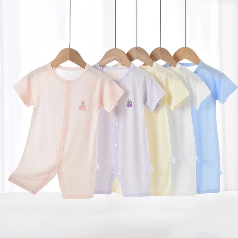 婴儿连体衣薄款透气短袖哈衣新生儿爬服睡衣宝宝衣服夏装