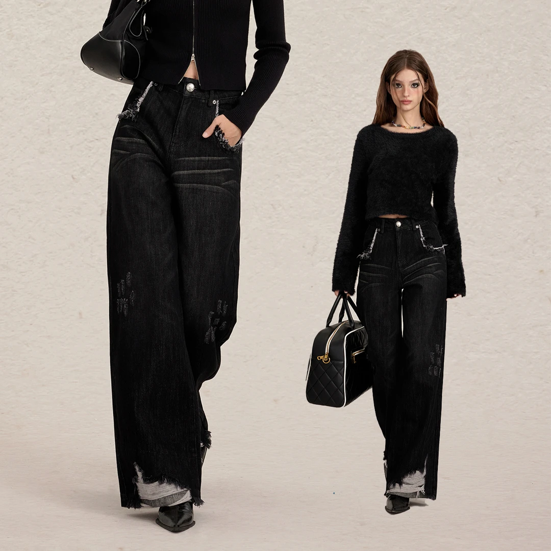 ITIB×33联名款 宽松高腰显瘦直筒牛仔裤I234IR0010598