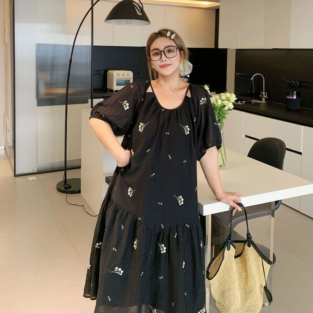 媛子大码法式度假风连衣裙夏季新款宽松气质胖mm显瘦遮肉高级感