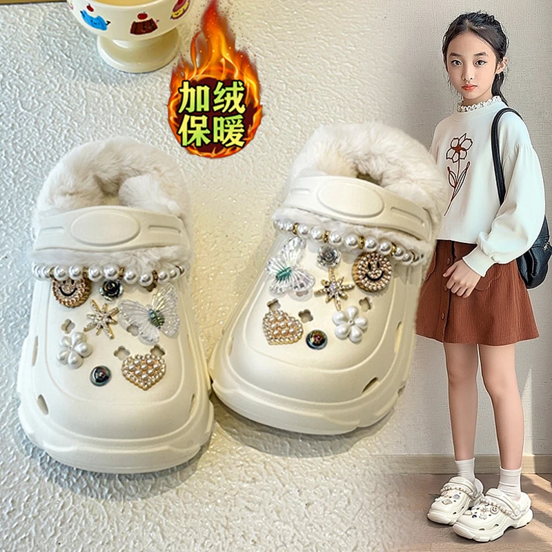 阿童木女童棉拖鞋2025冬季新款加绒加厚儿童洞洞鞋女孩防滑两穿鞋