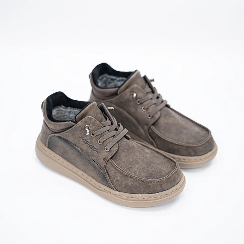 皮面中帮一脚蹬男款懒人鞋2025冬棉鞋加绒加厚户外休闲鞋