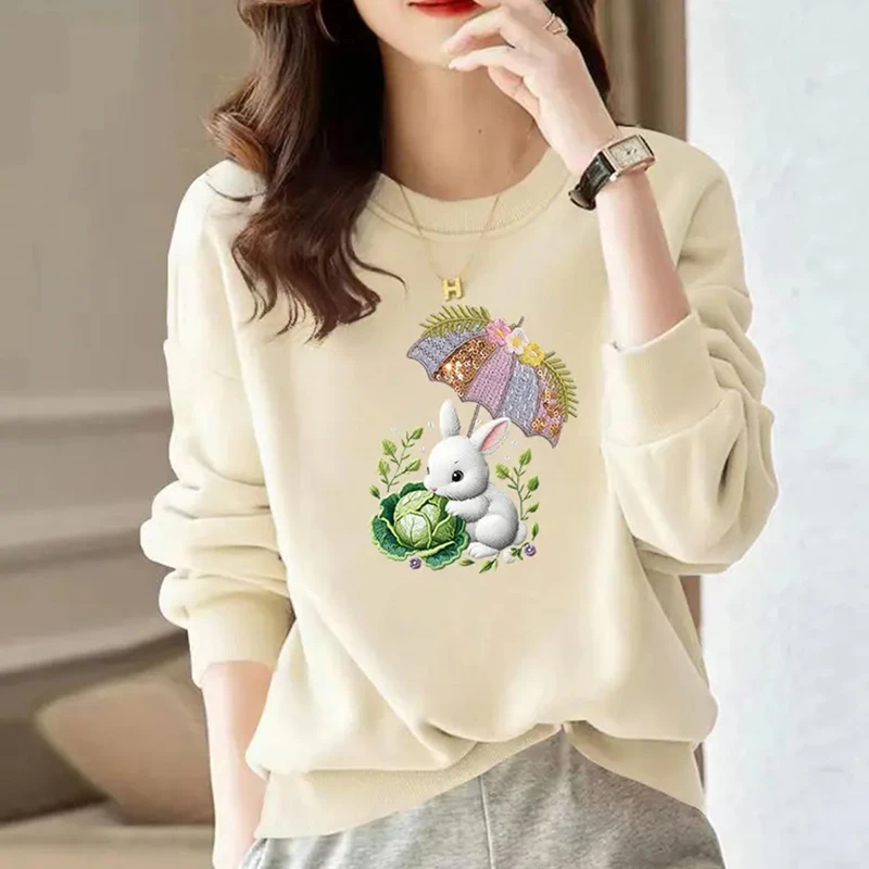 秋冬女士圆领卫衣套头男女白色百搭