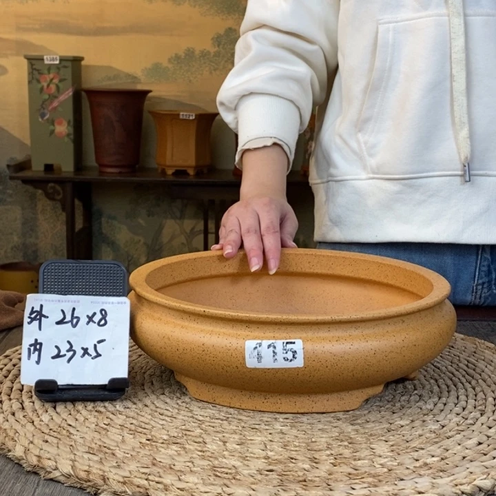 花盆紫砂  放漏柴烧束口浅圆415