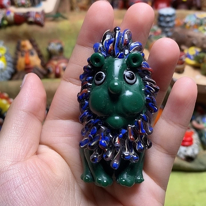 颈饰琉璃重工款墨绿色大狮子020