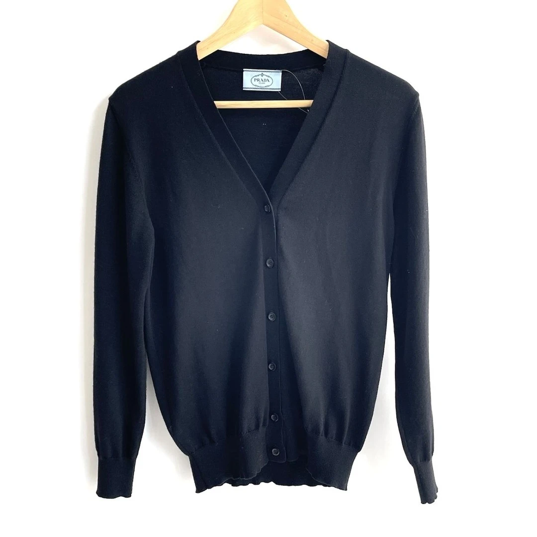 未使用 Prada/普拉达 男女同款 黑色 羊毛开衫 经典款式