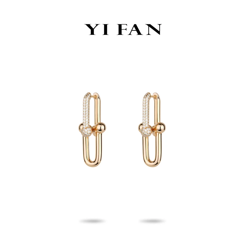 925银合成锆石耳饰 3860-香槟金环环相扣简约耳环