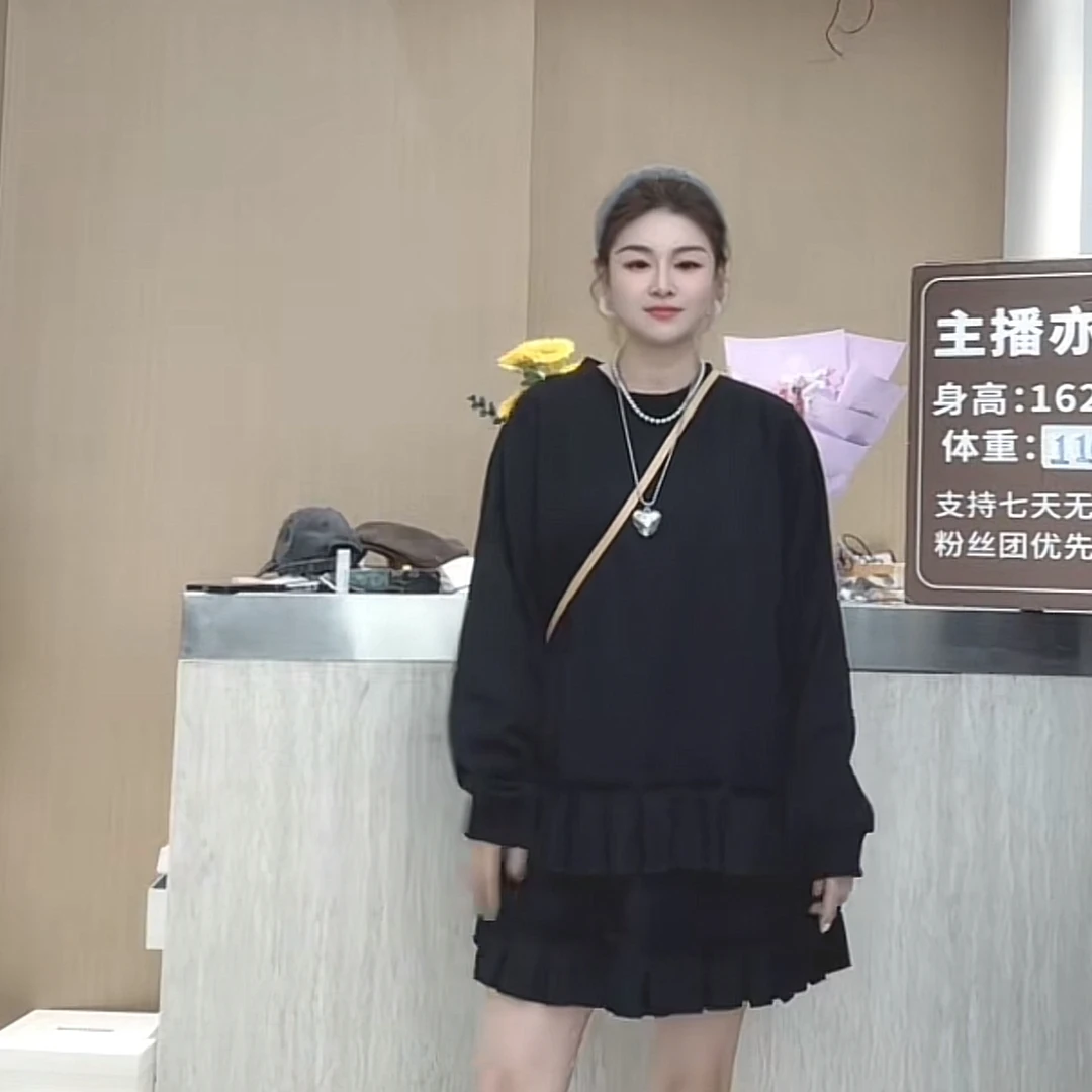 黑色宽松型日式极简风T恤韩版休闲两件套