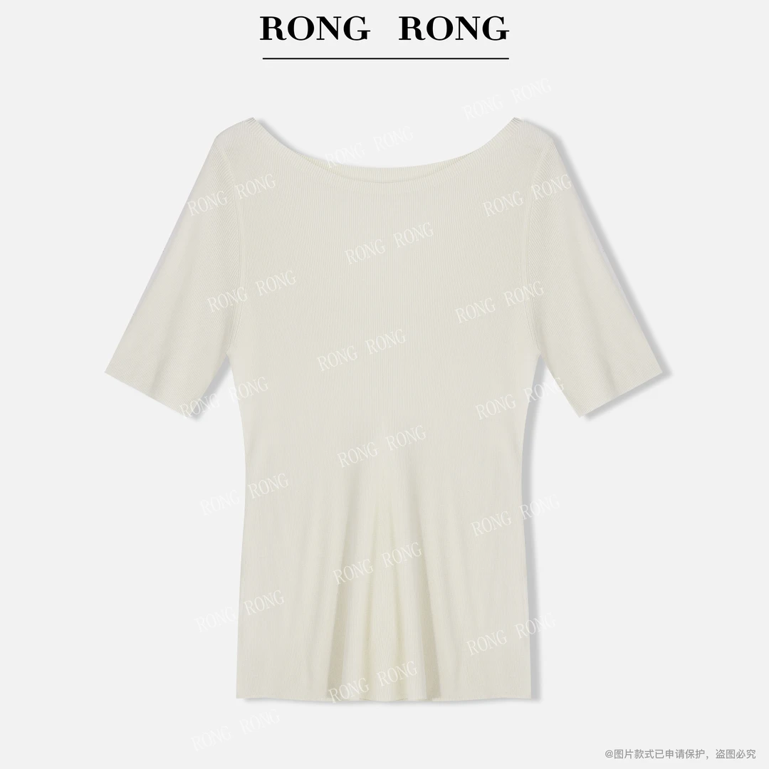 溶溶【温柔格调】RONGRONG100铜氨纤维一字领垂坠显瘦中袖上衣HY521