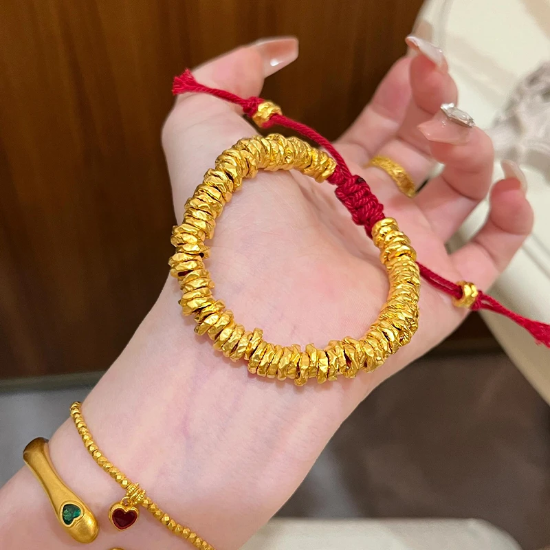 瑞诺黄金红绳盘缠手链足金999碎金子编织手串小众生日礼物送女友