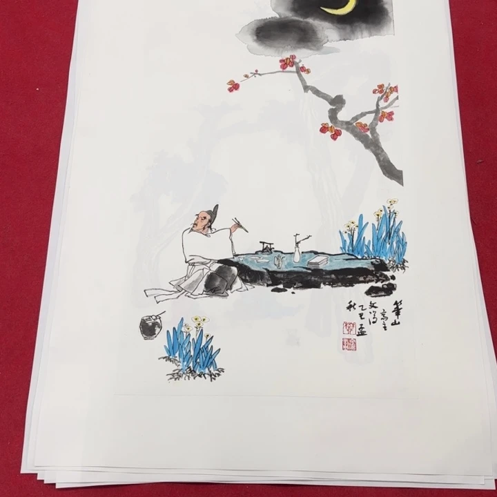 国画花鸟等图案为一体而得