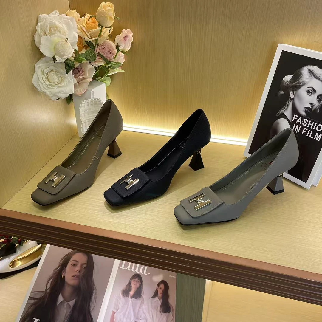 1506【至源】新款方头高跟纯手工牛皮单鞋轻奢鞋子B【6cm 】