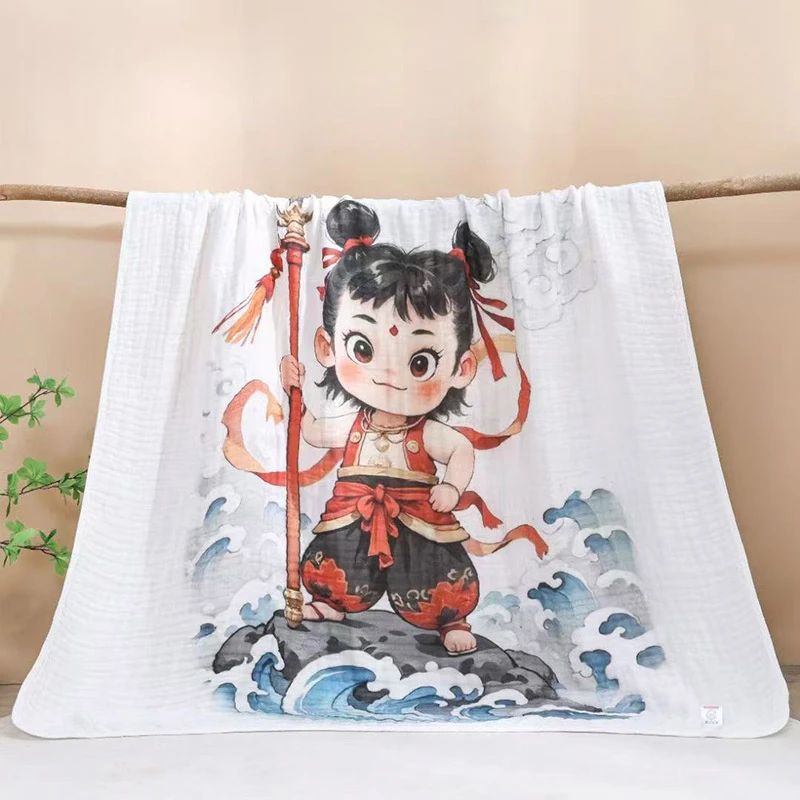 a类婴儿六层纱布浴巾新生儿柔哪吒印花儿童洗澡巾宝宝童被110cm