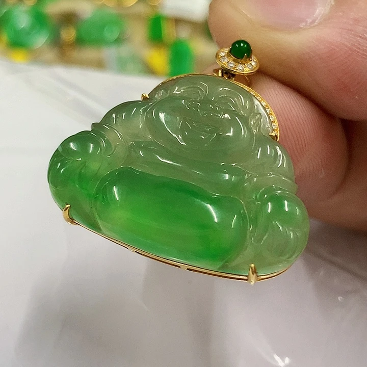 翡翠18K金镶嵌吊坠(不含链)挂件