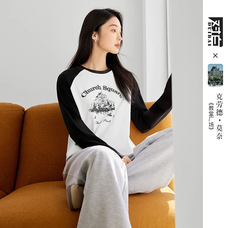 【默默专属】D01对白艺术画作联名印花插肩袖T恤女打底上衣FDT002