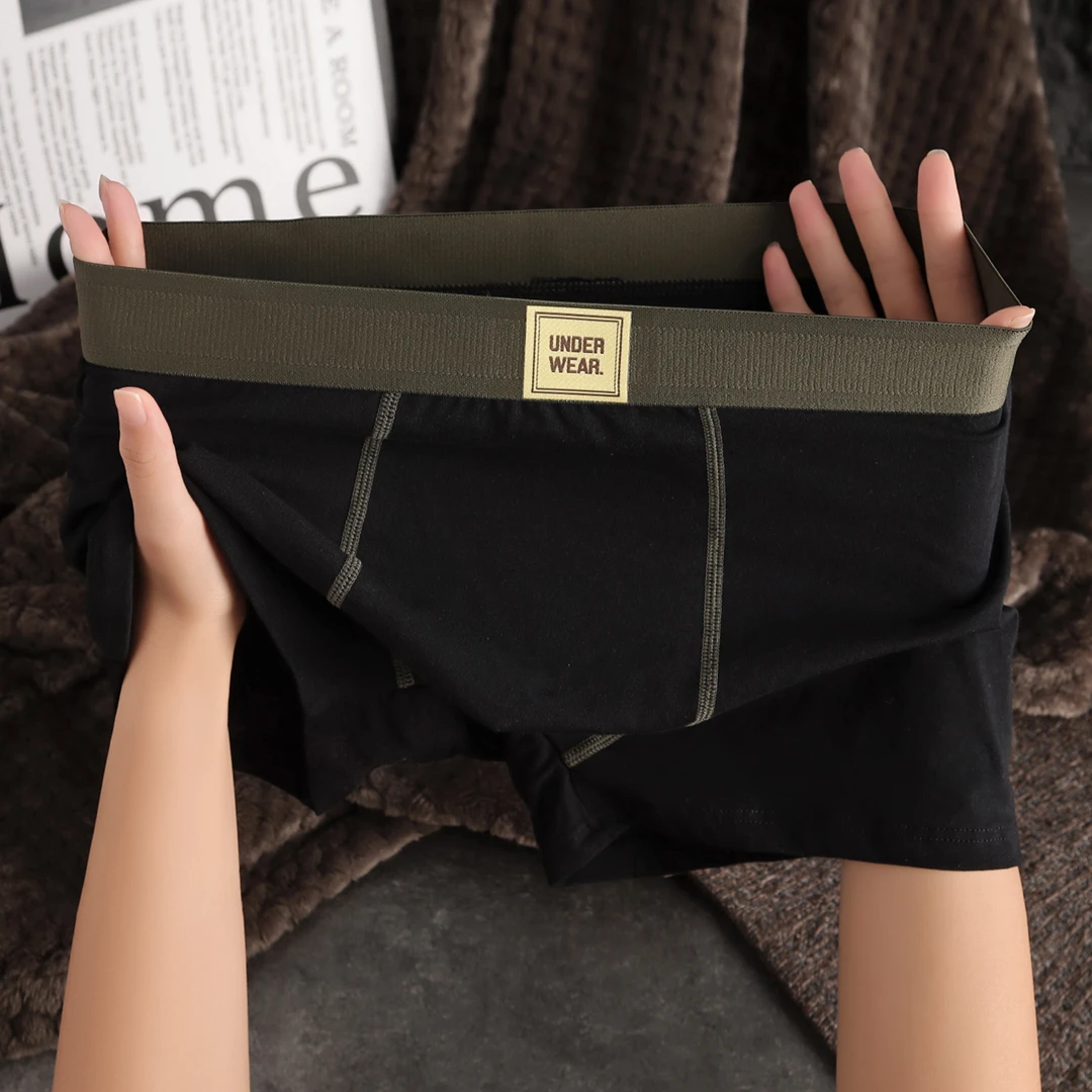 男士内裤棉质轻奢透气男生运动四角裤舒适简约奢华平角裤中腰短裤