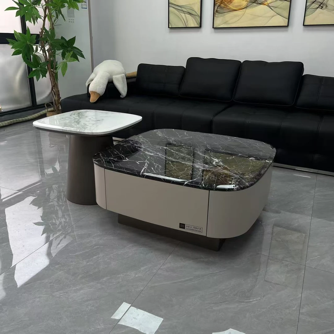 茶几客厅2025新款轻奢高级感意式超晶石正方形现代小户型简约组合