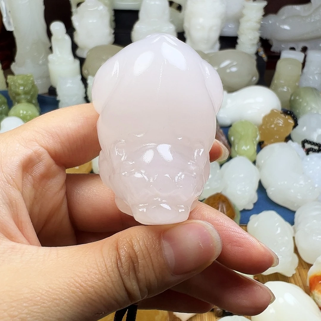 石材全****）藕粉色手把貔貅