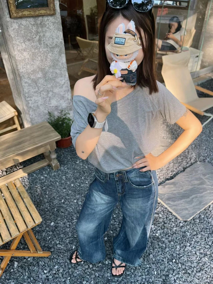 Yuu.【梅几见】夏季款阔腿水洗松弛慵懒风宽松休闲潮流美式复古2025