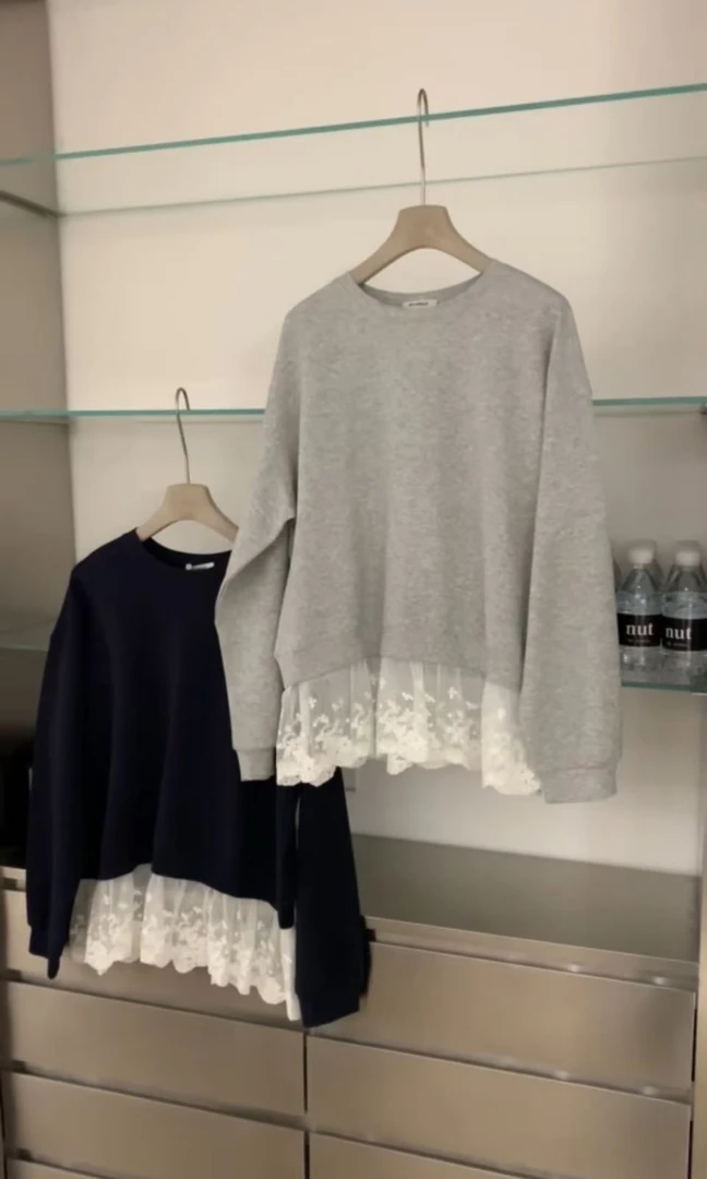 杭州NUT新款 下摆拼接蕾丝宽松舒服卫衣