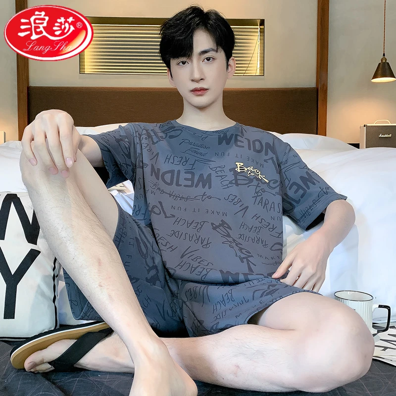 浪莎睡衣男士夏季薄款纯棉短袖短裤可外穿家居服夏天加肥大码套装