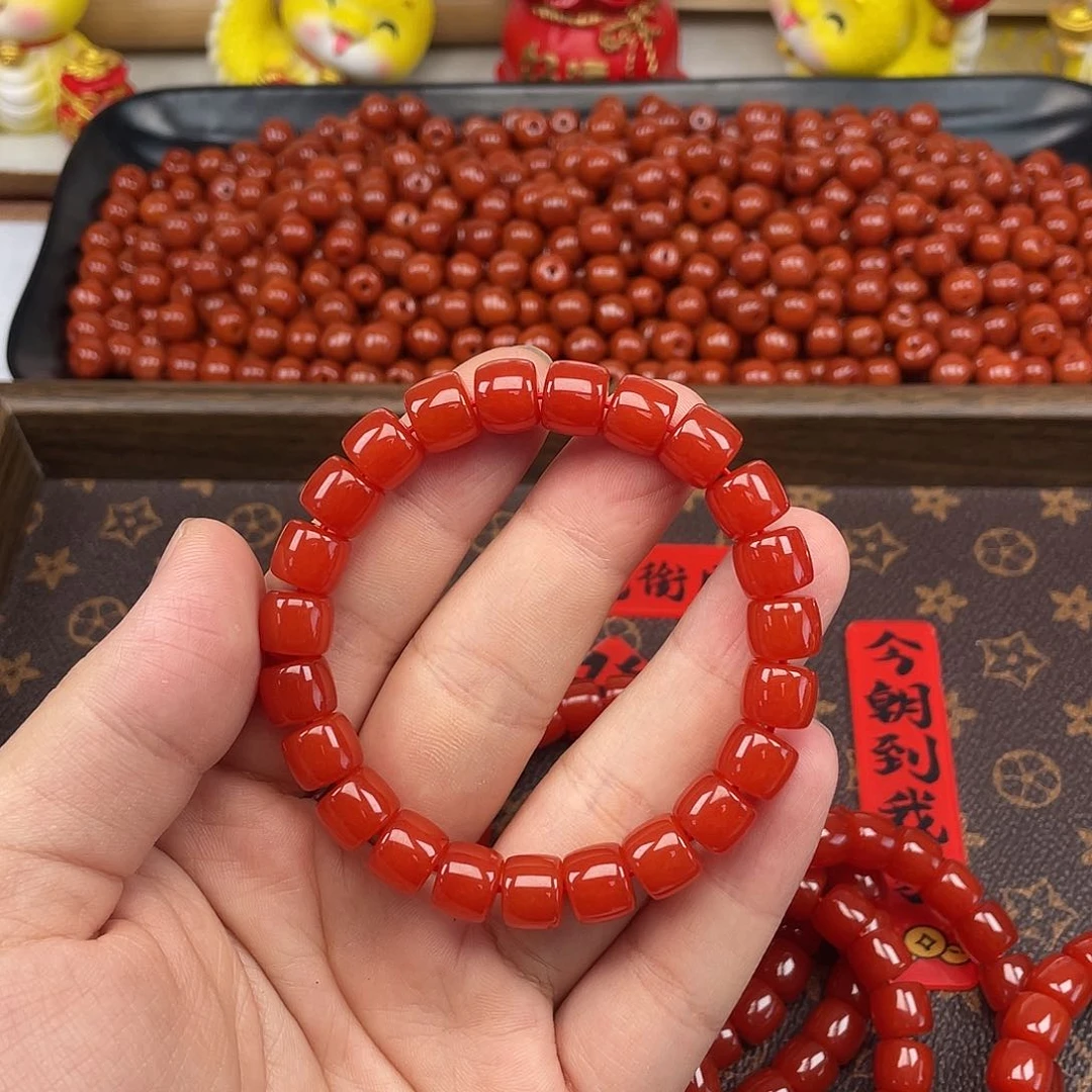 南红玛瑙4号锦红卡10 直切手链未镶嵌