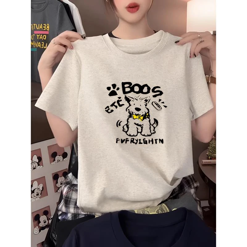 短袖T恤女2025新款夏季爆款ins韩系时尚减龄百搭灰色正肩上衣洋气