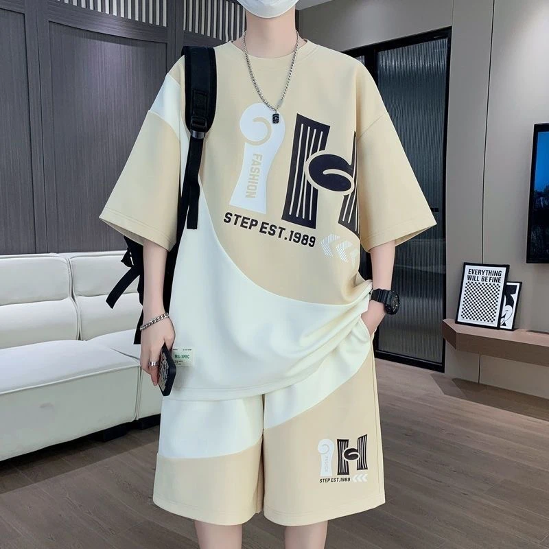 夏季新款百搭套装男士港风潮流青少年短裤两件套学生透气一套衣服