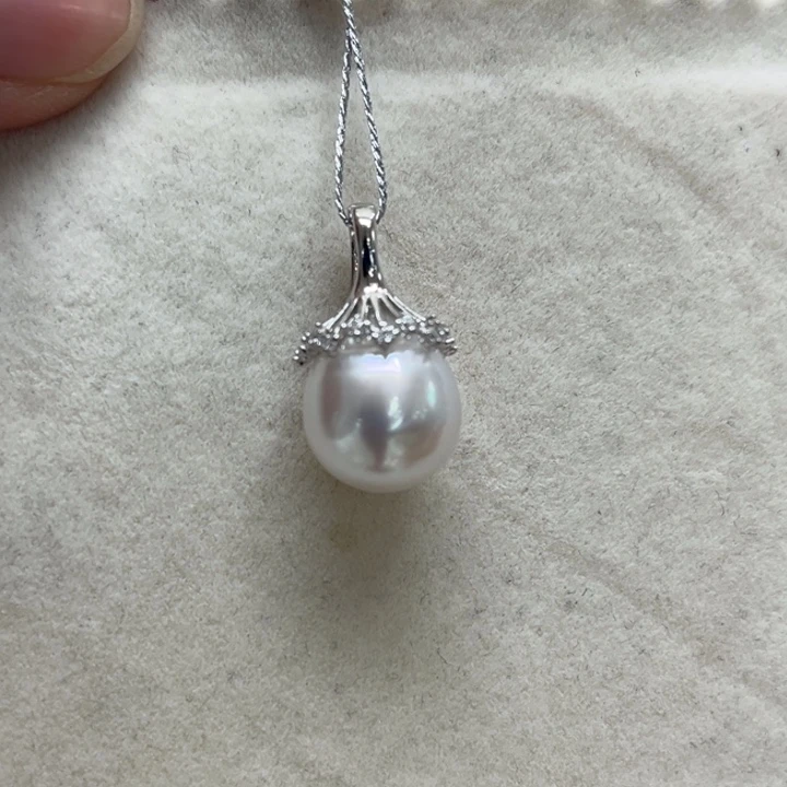 吊坠(不含链)银S925镶嵌海水珍珠澳白11-12m 47号