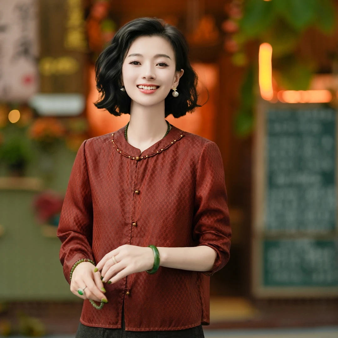 西子/【金缕棕裳】20姆米非遗红云纱花萝高级长袖红色外套/WTTJ331