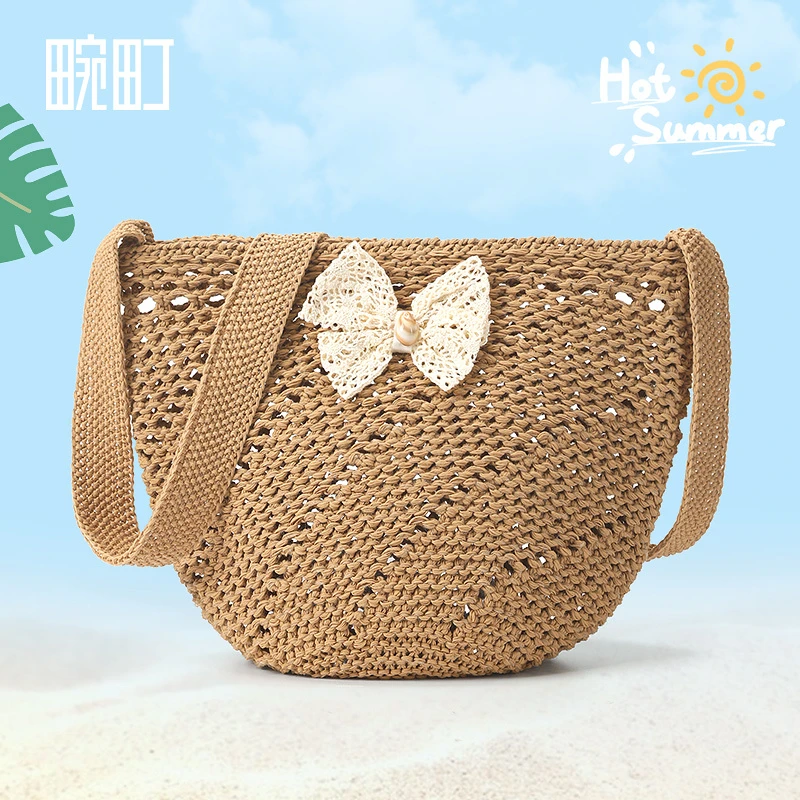 【收仓】畹町针织编织蝴蝶结休闲斜挎百搭夏天女士背包单肩小包包