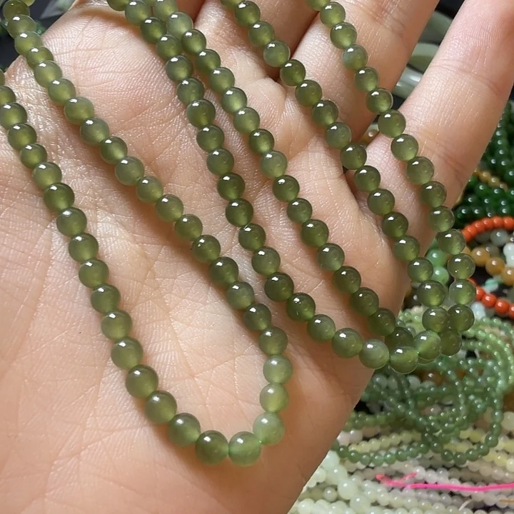 和田玉未镶嵌手链湖水绿4mm多圈