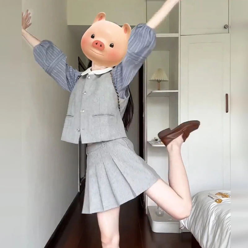 2025新款韩系学院风连衣裙子女早秋季小众设计感绝美短裙套装4795